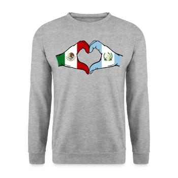 Mexico Guatemala Flag Hands Heart Shape - Unisex Sweatshirt - salt & pepper - Front - Alina (178cm) & Michal (187cm)