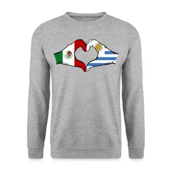 Mexique Uruguay drapeau mains forme de coeur utilisé - Sweat-shirt Unisexe - gris chiné - Devant - Alina (178cm) & Michal (187cm)