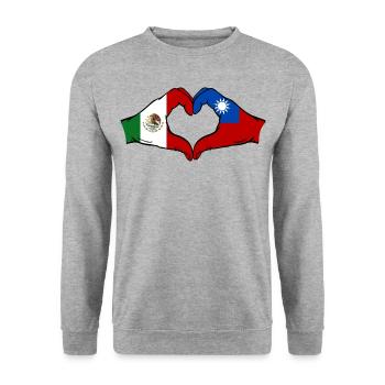 Mexiko Taiwan Flagge Hände Herzform - Unisex Pullover - Weißgrau meliert - Vorne - Alina (178cm) & Michal (187cm)