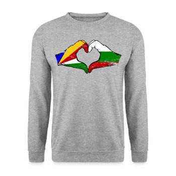 Seychelles Bulgarie drapeau mains forme de coeur utilisé - Sweat-shirt Unisexe - gris chiné - Devant - Alina (178cm) & Michal (187cm)