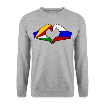 Seychelles Russia Flag Hands Heart Shape - Unisex Sweatshirt - salt & pepper - Front - Alina (178cm) & Michal (187cm)