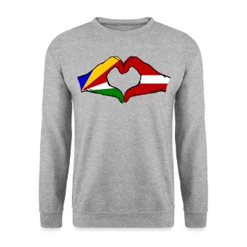 Seychelles Lettonie Drapeau Mains Coeur - Sweat-shirt Unisexe - gris chiné - Devant - Alina (178cm) & Michal (187cm)