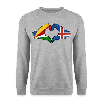 Seychelles Drapeau des îles Seychelles mains forme de coeur utilisé - Sweat-shirt Unisexe - gris chiné - Devant - Alina (178cm) & Michal (187cm)