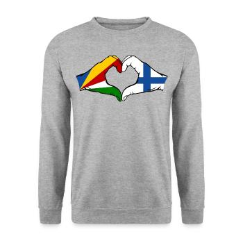 Seychellen Finnland Flagge Hände Herzform - Unisex Pullover - Weißgrau meliert - Vorne - Alina (178cm) & Michal (187cm)
