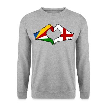 Seychellen England Flagge Hände Herzform - Unisex Pullover - Weißgrau meliert - Vorne - Alina (178cm) & Michal (187cm)
