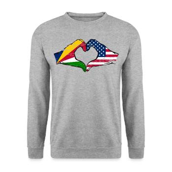 Seychelles USA drapeau mains forme de coeur utilisé - Sweat-shirt Unisexe - gris chiné - Devant - Alina (178cm) & Michal (187cm)