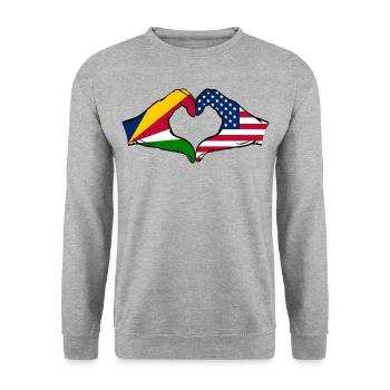 Seychelles USA Drapeau Mains Coeur Forme - Sweat-shirt Unisexe - gris chiné - Devant - Alina (178cm) & Michal (187cm)