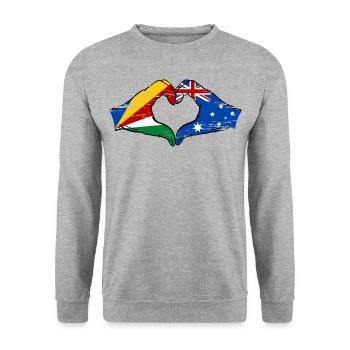 Seychelles Australie drapeau mains forme de coeur utilisé - Sweat-shirt Unisexe - gris chiné - Devant - Alina (178cm) & Michal (187cm)