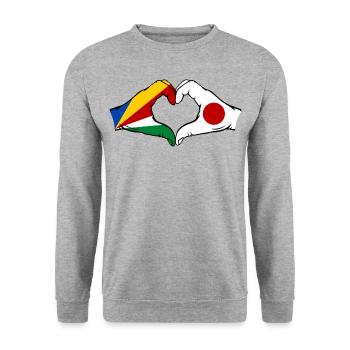Seychelles Japon Drapeau Mains Coeur Forme - Sweat-shirt Unisexe - gris chiné - Devant - Alina (178cm) & Michal (187cm)
