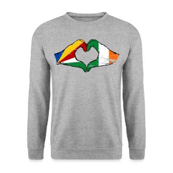 Seychelles Irlande drapeau mains forme de coeur utilisé - Sweat-shirt Unisexe - gris chiné - Devant - Alina (178cm) & Michal (187cm)