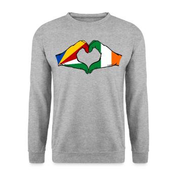 Seychelles Irlande Drapeau Mains Coeur Forme - Sweat-shirt Unisexe - gris chiné - Devant - Alina (178cm) & Michal (187cm)