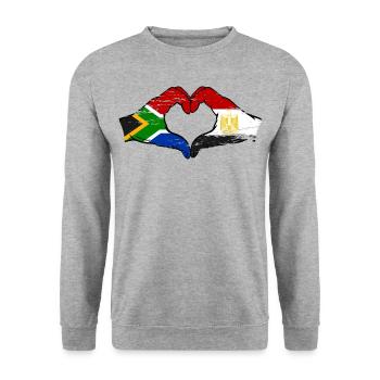 South Africa Egypt Flag Hands Heart Shape Used - Unisex Sweatshirt - salt & pepper - Front - Alina (178cm) & Michal (187cm)