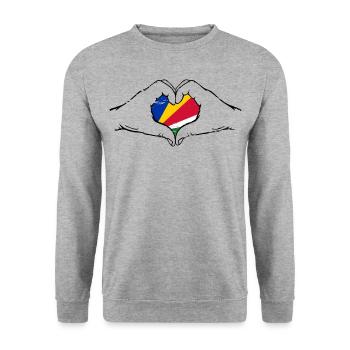 Drapeau des Seychelles mains forme de coeur utilisé - Sweat-shirt Unisexe - gris chiné - Devant - Alina (178cm) & Michal (187cm)