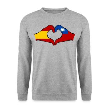 Spanien Taiwan Flagge Hände Herzform - Unisex Pullover - Weißgrau meliert - Vorne - Alina (178cm) & Michal (187cm)