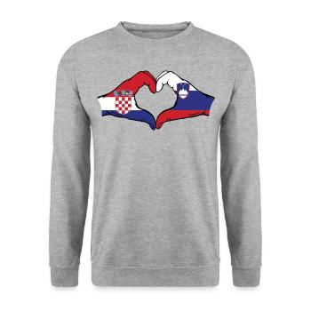 Croatie Slovénie Drapeau Mains Coeur Forme - Sweat-shirt Unisexe - gris chiné - Devant - Alina (178cm) & Michal (187cm)