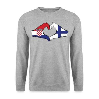 Croatie Finlande Drapeau Mains Coeur Forme - Sweat-shirt Unisexe - gris chiné - Devant - Alina (178cm) & Michal (187cm)
