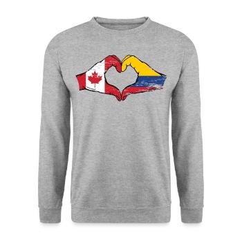 Canada Colombie drapeau mains coeur utilisé - Sweat-shirt Unisexe - gris chiné - Devant - Alina (178cm) & Michal (187cm)