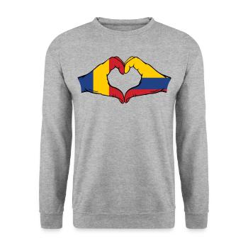 Romania Colombia Flag Hands Heart Shape - Unisex Sweatshirt - salt & pepper - Front - Alina (178cm) & Michal (187cm)