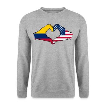 Colombie États-Unis Drapeau Mains Coeur Forme - Sweat-shirt Unisexe - gris chiné - Devant - Alina (178cm) & Michal (187cm)