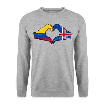 Colombia Iceland flag hands heart shape used - Unisex Sweatshirt - salt & pepper - Front - Alina (178cm) & Michal (187cm)