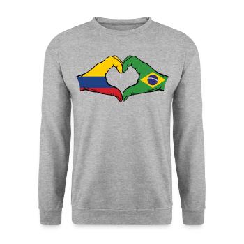 Colombie Brésil Drapeau Mains Coeur Forme - Sweat-shirt Unisexe - gris chiné - Devant - Alina (178cm) & Michal (187cm)