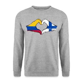 Colombie Finlande Drapeau Mains Coeur Forme Utilisé - Sweat-shirt Unisexe - gris chiné - Devant - Alina (178cm) & Michal (187cm)