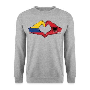 Colombie Albanie drapeau mains forme de coeur utilisé - Sweat-shirt Unisexe - gris chiné - Devant - Alina (178cm) & Michal (187cm)