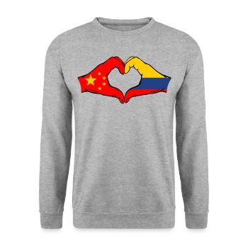 China Colombia Flag Hands Heart Shape - Unisex Sweatshirt - salt & pepper - Front - Alina (178cm) & Michal (187cm)