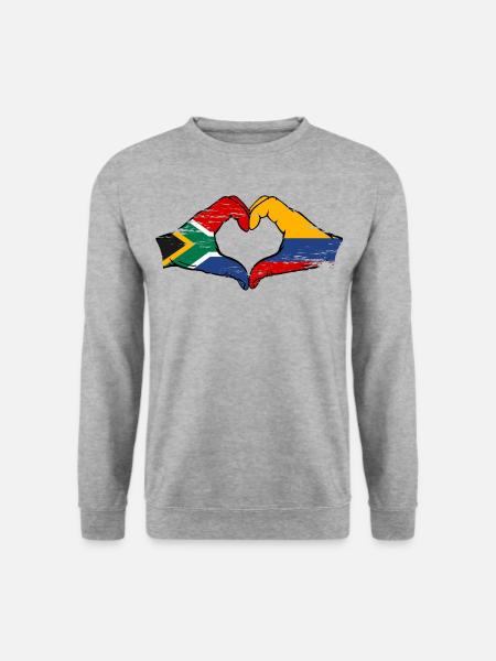 Südafrika Kolumbien Flagge Hände Herzform used - Unisex Pullover - Weißgrau meliert
