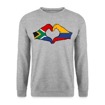 Afrique du Sud Colombie Drapeau Mains Coeur Forme - Sweat-shirt Unisexe - gris chiné - Devant - Alina (178cm) & Michal (187cm)