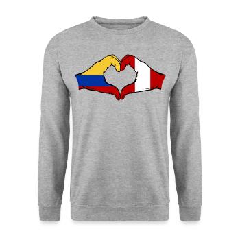 Colombia Peru Flag Hands Heart Shape - Unisex Sweatshirt - salt & pepper - Front - Alina (178cm) & Michal (187cm)