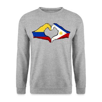 Kolumbien Philippinen Flagge Hände Herzform - Unisex Pullover - Weißgrau meliert - Vorne - Alina (178cm) & Michal (187cm)
