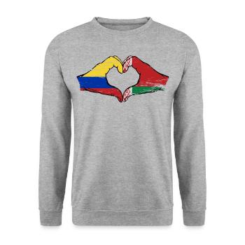 Kolumbien Belarus Flagge Hände Herzform used - Unisex Pullover - Weißgrau meliert - Vorne - Alina (178cm) & Michal (187cm)
