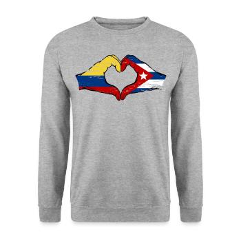Colombia Cuba Flag Hands Heart Shape Used - Unisex Sweatshirt - salt & pepper - Front - Alina (178cm) & Michal (187cm)
