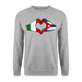 Italy Cuba Flag Hands Heart Shape Used - Unisex Sweatshirt - salt & pepper - Front - Alina (178cm) & Michal (187cm)