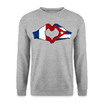 France Cuba Flag Hands Heart Shape - Unisex Sweatshirt - salt & pepper - Front - Alina (178cm) & Michal (187cm)