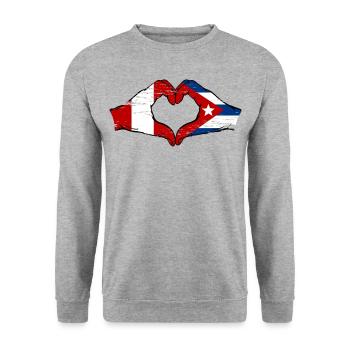 Peru Cuba flag hands heart shape used - Unisex Sweatshirt - salt & pepper - Front - Alina (178cm) & Michal (187cm)