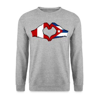 Peru Cuba Flag Hands Heart Shape - Unisex Sweatshirt - salt & pepper - Front - Alina (178cm) & Michal (187cm)