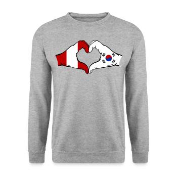 Peru South Korea Flag Hands Heart Shape - Unisex Sweatshirt - salt & pepper - Front - Alina (178cm) & Michal (187cm)
