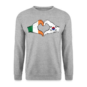 Irlande Corée du Sud Drapeau Mains Coeur Forme Utilisé - Sweat-shirt Unisexe - gris chiné - Devant - Alina (178cm) & Michal (187cm)