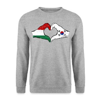 Hongrie Corée du Sud Drapeau Mains Coeur Forme Utilisé - Sweat-shirt Unisexe - gris chiné - Devant - Alina (178cm) & Michal (187cm)