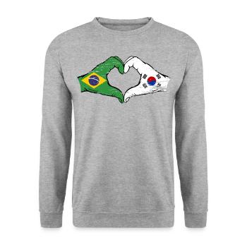 Brazil South Korea flag hands heart shape used - Unisex Sweatshirt - salt & pepper - Front - Alina (178cm) & Michal (187cm)