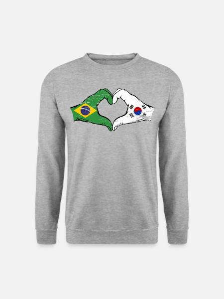 Brasilien Südkorea Flagge Hände Herzform used - Unisex Pullover - Weißgrau meliert