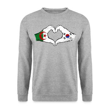 Algerien Südkorea Flagge Hände Herzform used - Unisex Pullover - Weißgrau meliert - Vorne - Alina (178cm) & Michal (187cm)