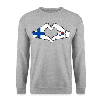 Finlande Corée du Sud Drapeau Mains Coeur Forme - Sweat-shirt Unisexe - gris chiné - Devant - Alina (178cm) & Michal (187cm)