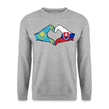 Kasachstan Slowakei Flagge Hände Herzform - Unisex Pullover - Weißgrau meliert - Vorne - Alina (178cm) & Michal (187cm)