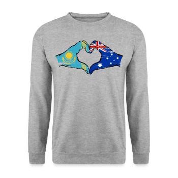 Kazakhstan Australie drapeau mains forme de coeur utilisé - Sweat-shirt Unisexe - gris chiné - Devant - Alina (178cm) & Michal (187cm)