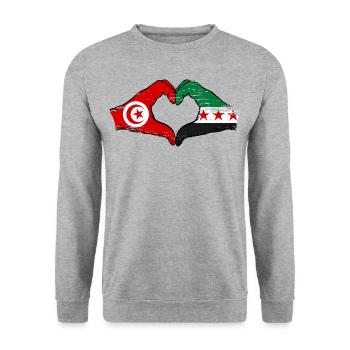 Tunisie Syrie Drapeau Mains Coeur Forme Utilisé - Sweat-shirt Unisexe - gris chiné - Devant - Alina (178cm) & Michal (187cm)