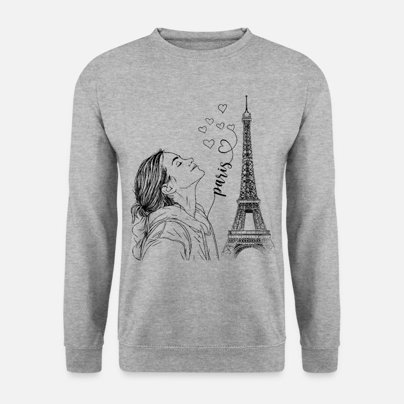 Paris Eiffelturm Frankreich Frau Herzen Line Art - Unisex Pullover - Weißgrau meliert