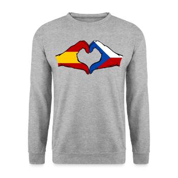 Spain Czech Republic Flag Hands Heart - Unisex Sweatshirt - salt & pepper - Front - Alina (178cm) & Michal (187cm)